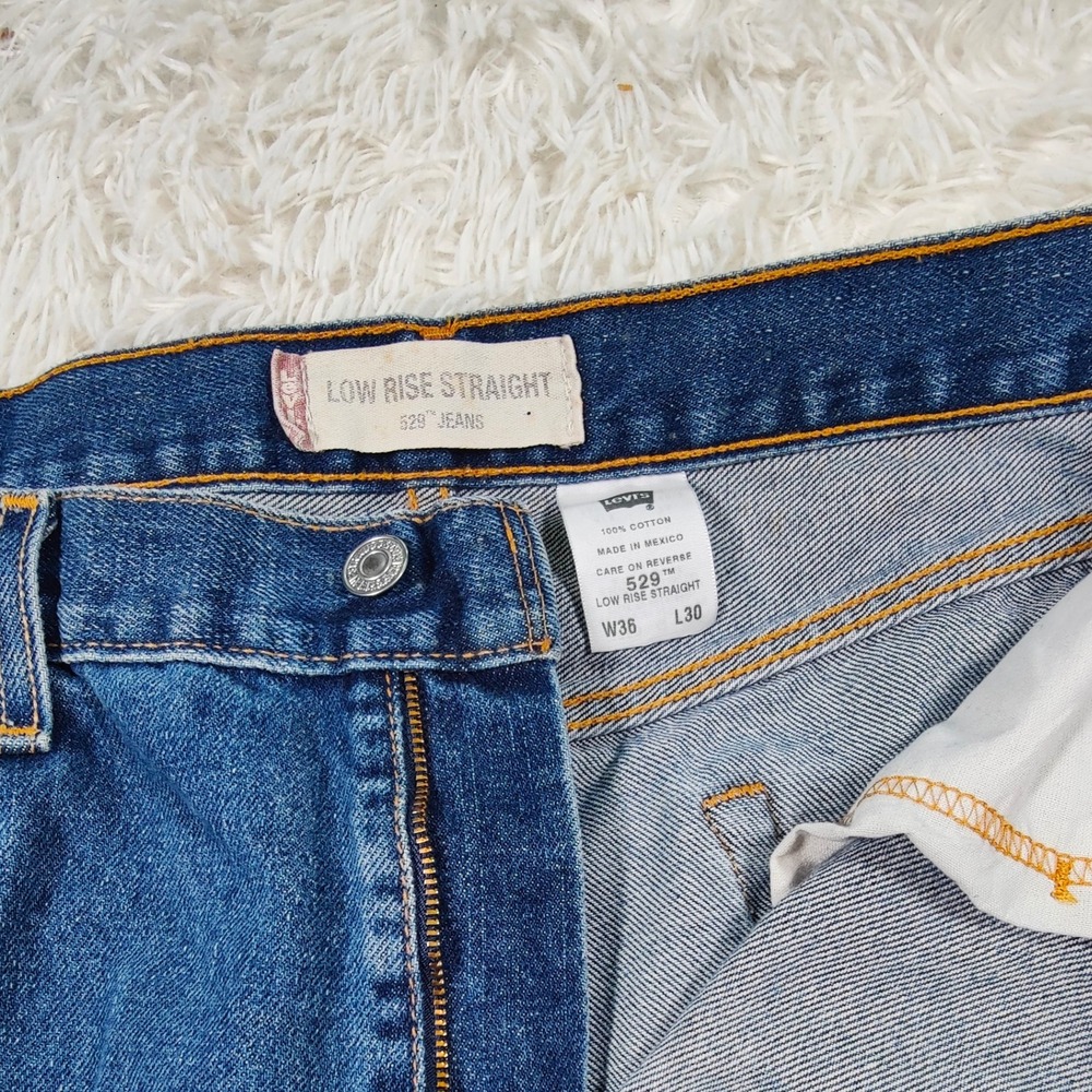 Vintage Y2K Levis 529 Low Rise Straight Leg Jeans Denim Medium Wash Faded HEMMED - Picture 6 of 11
